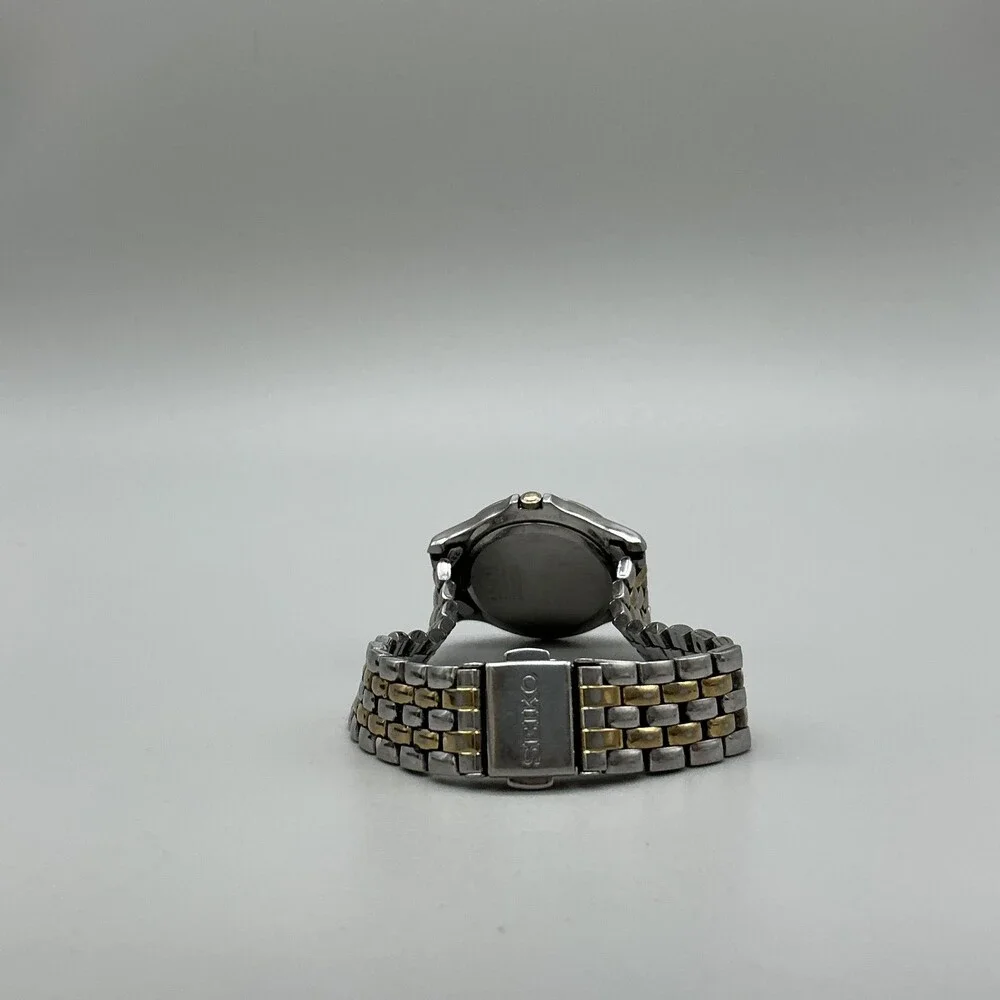Seiko Womens Watch 31mm White Dial Two Tone Crystals 7N82-0HV0 New Battery 7.25
